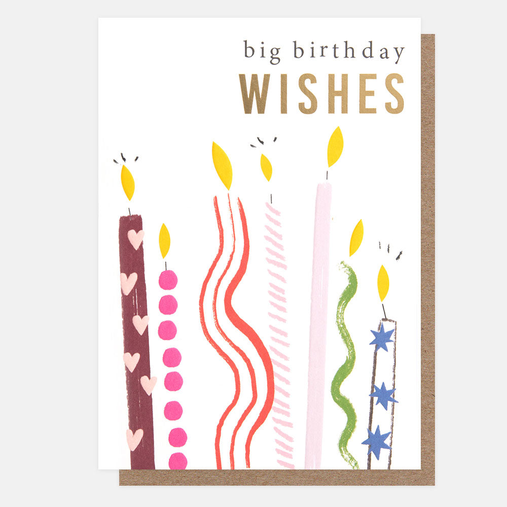 colourful patterned candles big birthday wishes card