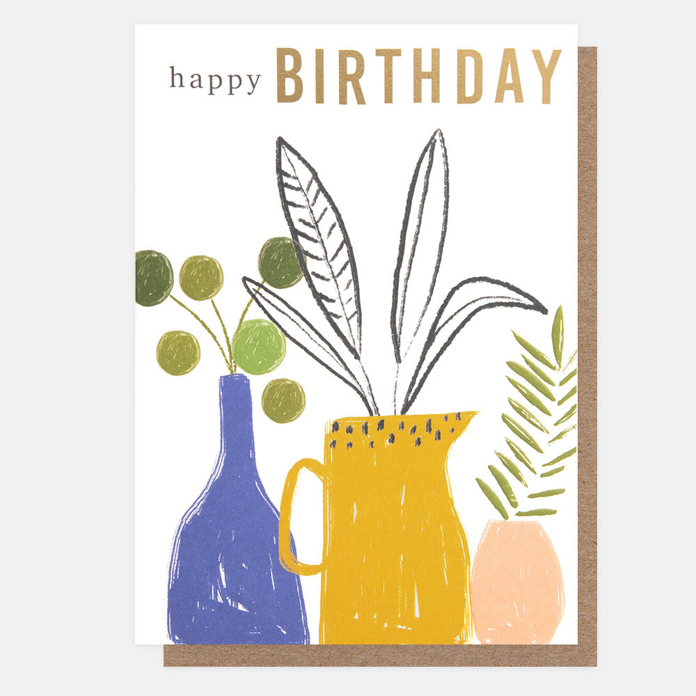 plants in vases happy birthday card