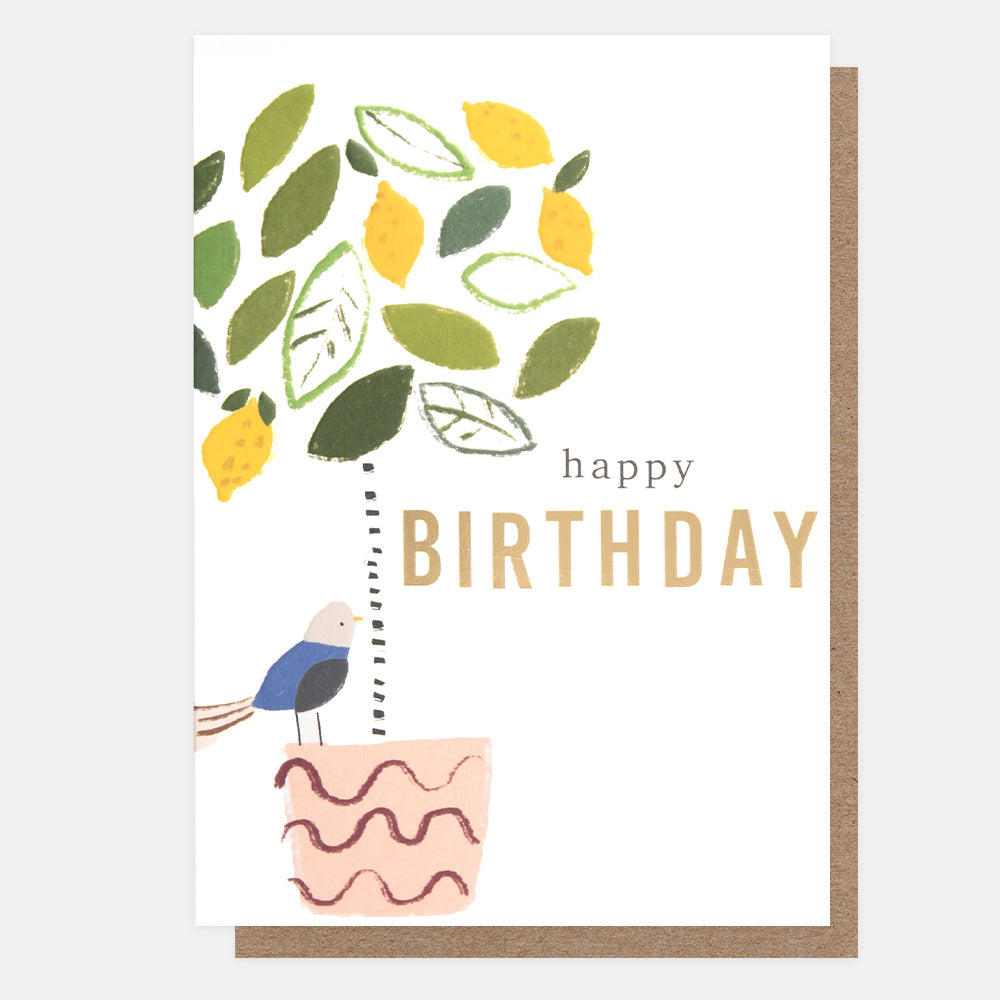 lemon tree & bird happy birthday card