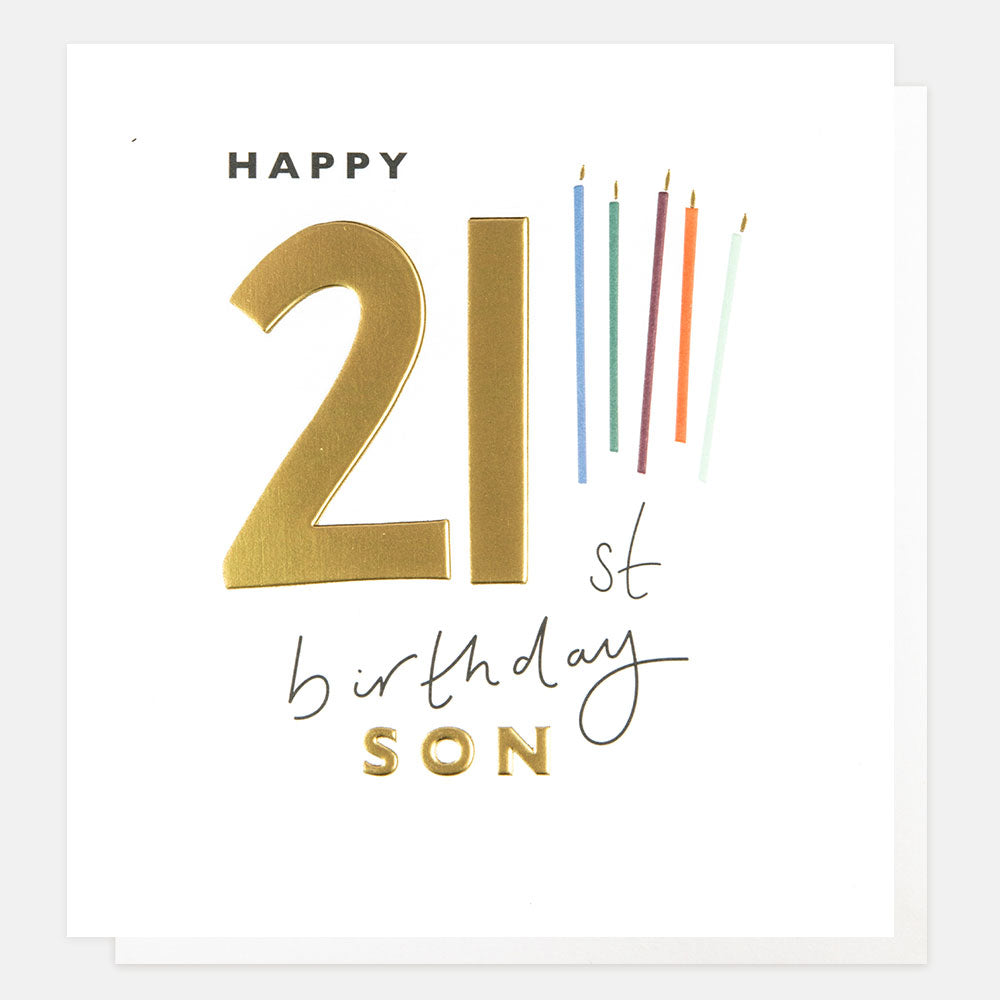 gold foil colourful candles happy 21st birthday son card
