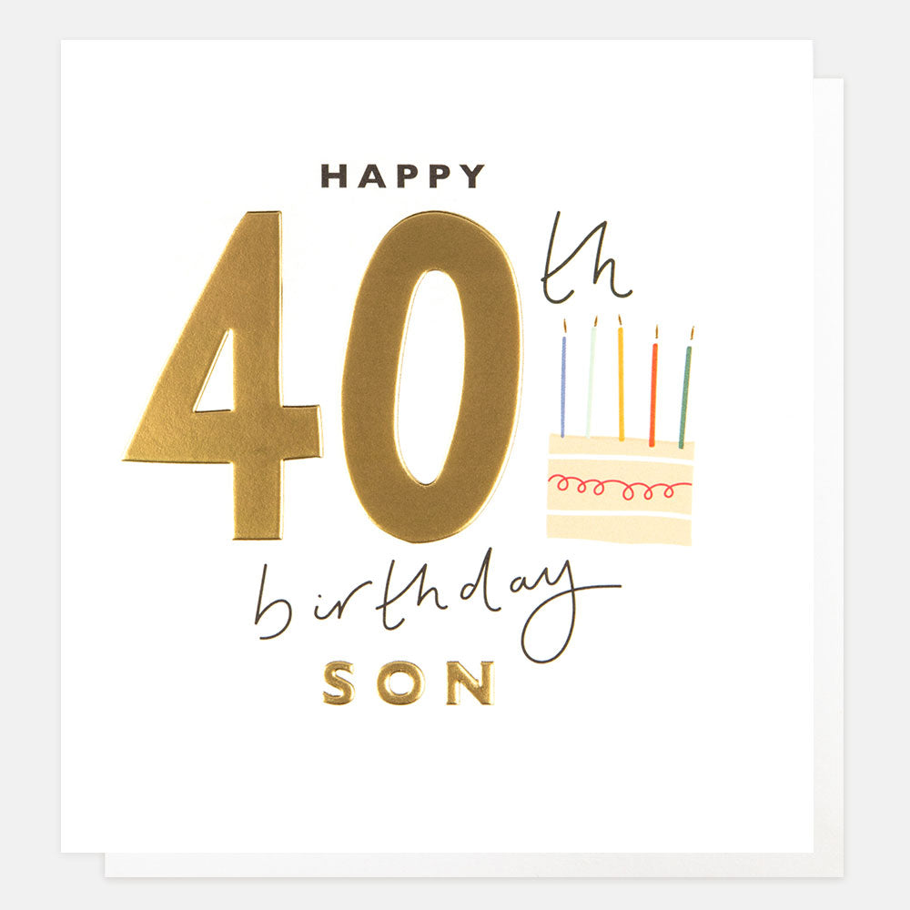gold foil cake and candles happy 40th birthday son card