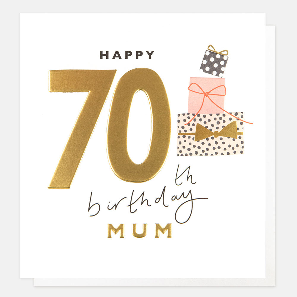 Stack of Presents 70th Birthday Card For Mum – Caroline Gardner