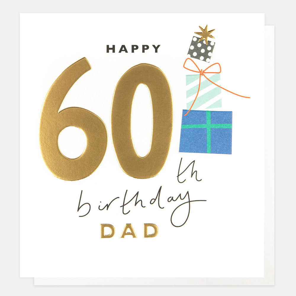 gold foil stack of presents happy 60th birthday dad card