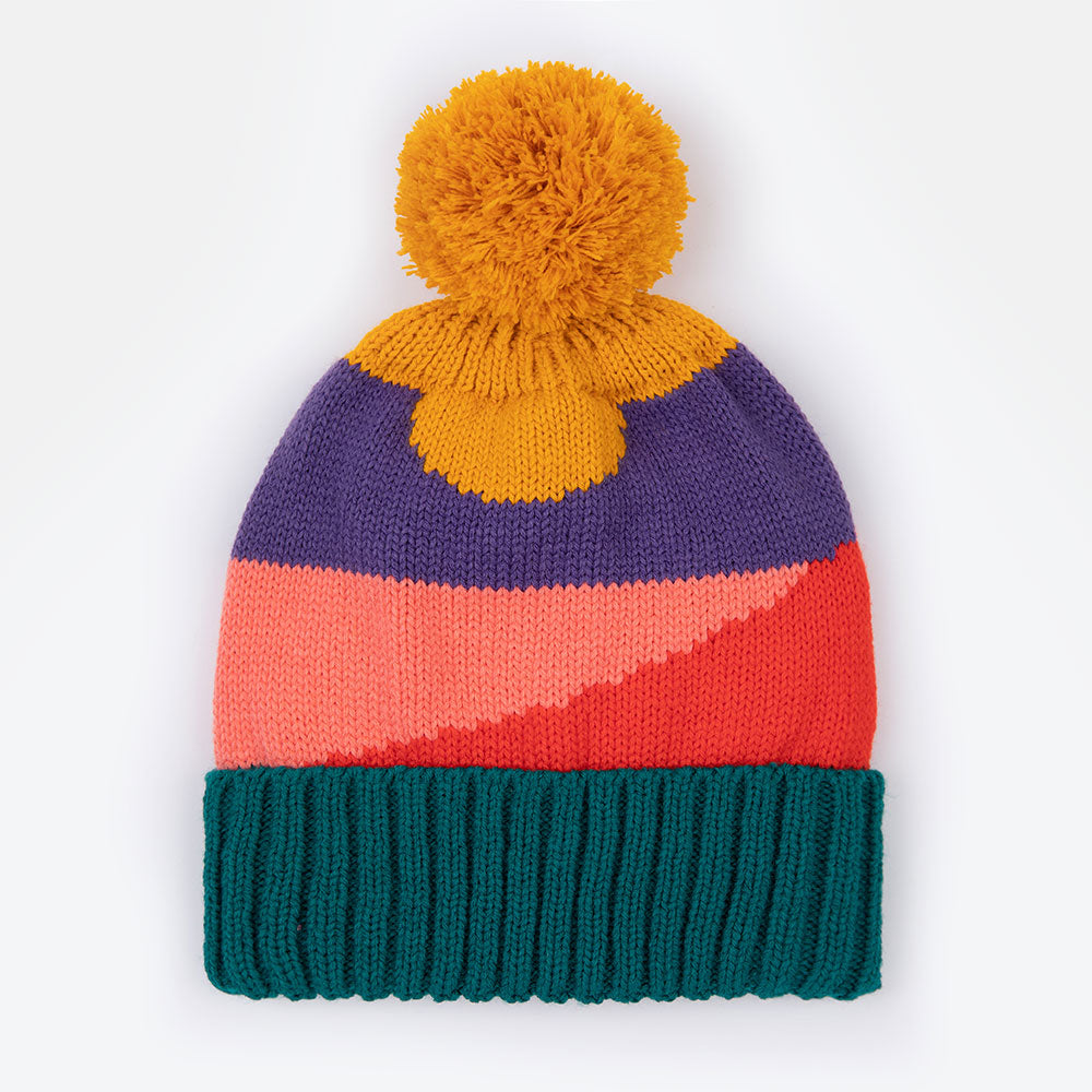 multi coloured stripe bobble beanie hat
