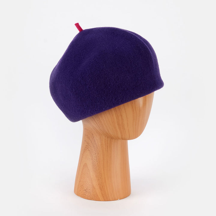 Violet purple pure merino wool roll up beret