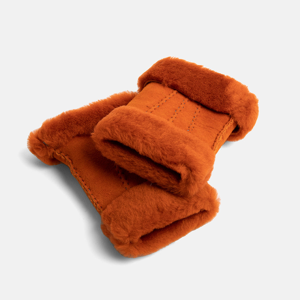 burnt orange 100% sheepskin shearling wrist warmers