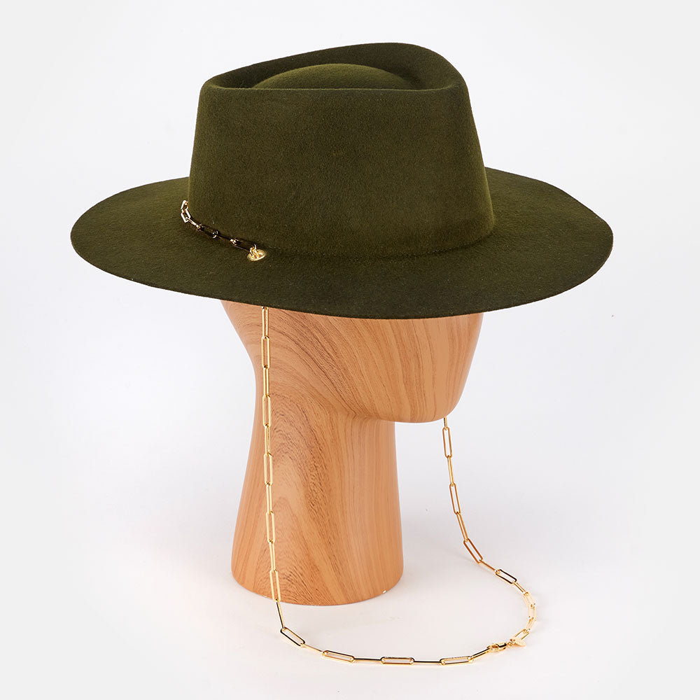 olive 100% wool felt fedora hat, hand made in France