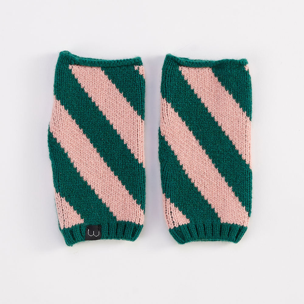 pink and green striped cashmere blend wrist warmers
