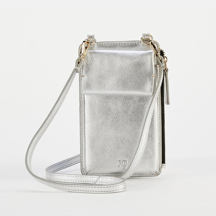 Silver Leather Phone Bag