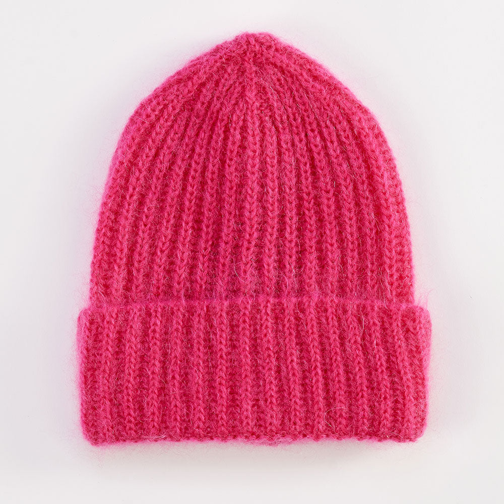 pink mohair blend beanie hat