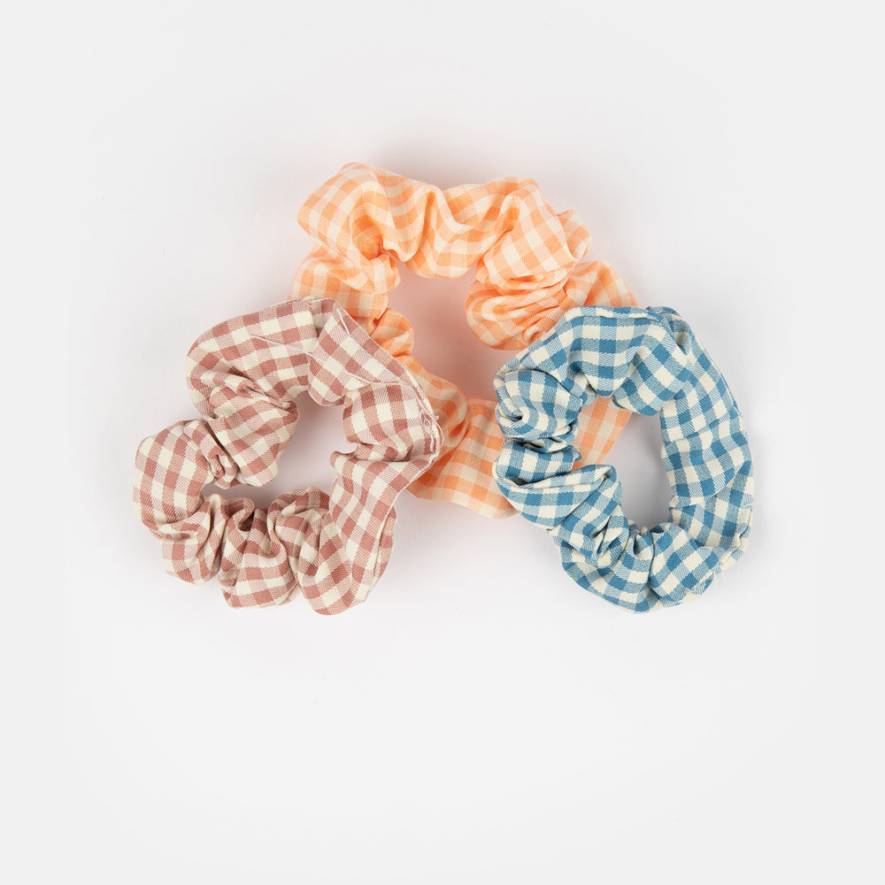 Set of 3 multi coloured gingham scrunchies