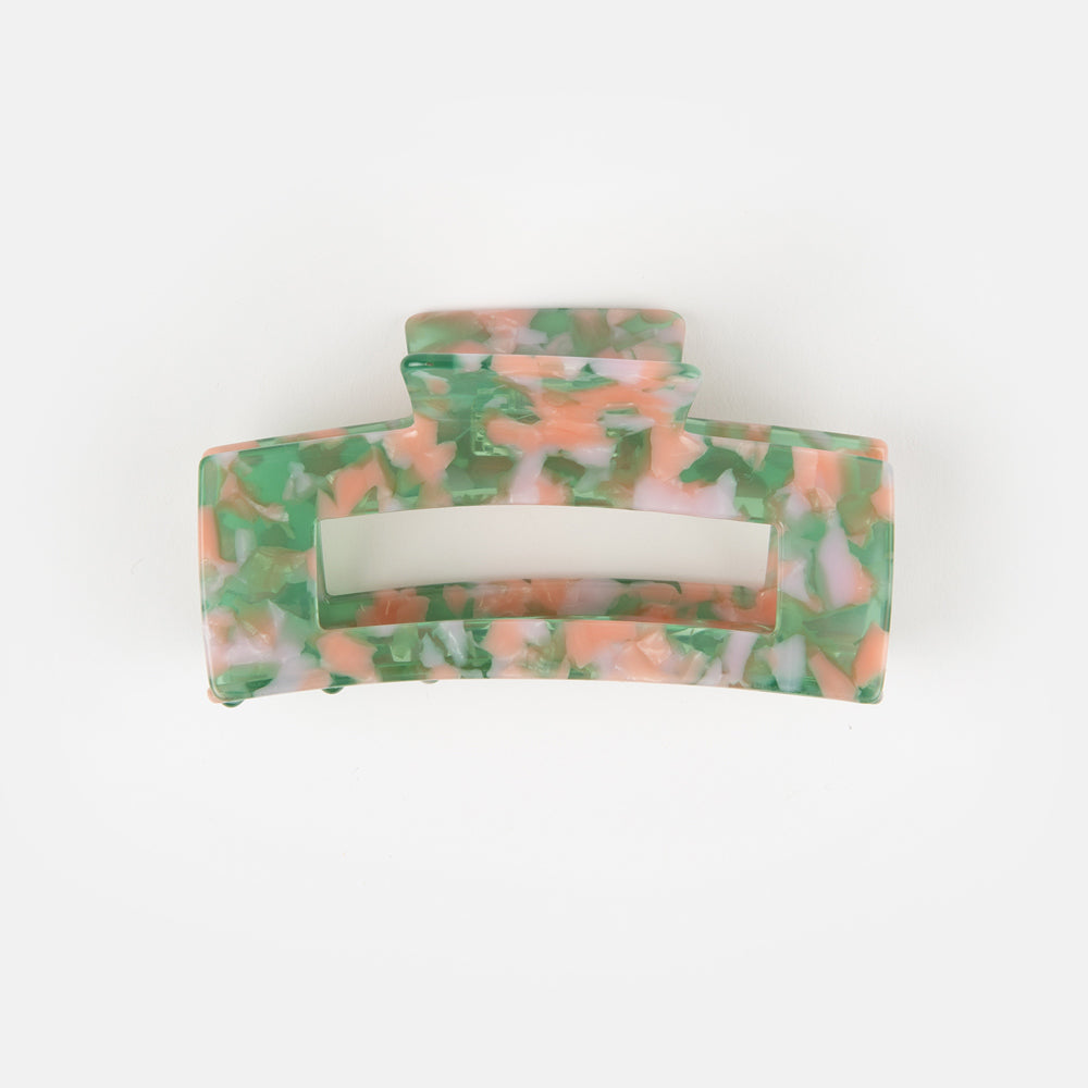 green pink and cream square acrylic hair claw