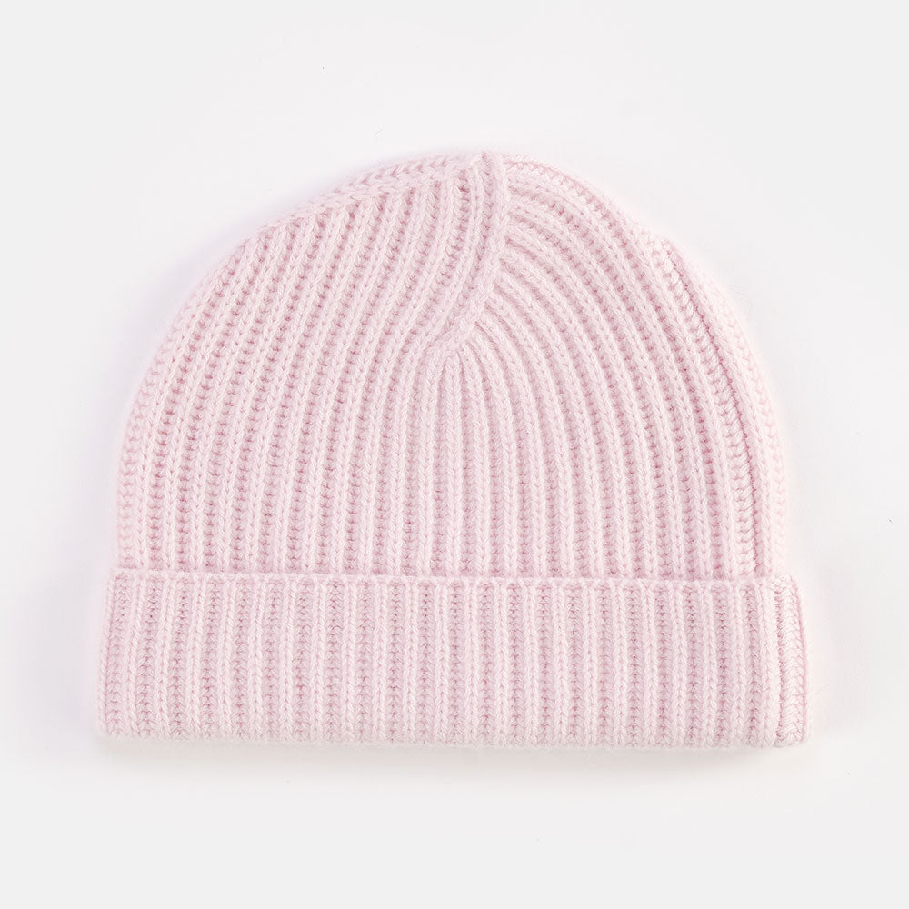 Pale Pink pure Cashmere Rib beanie Hat