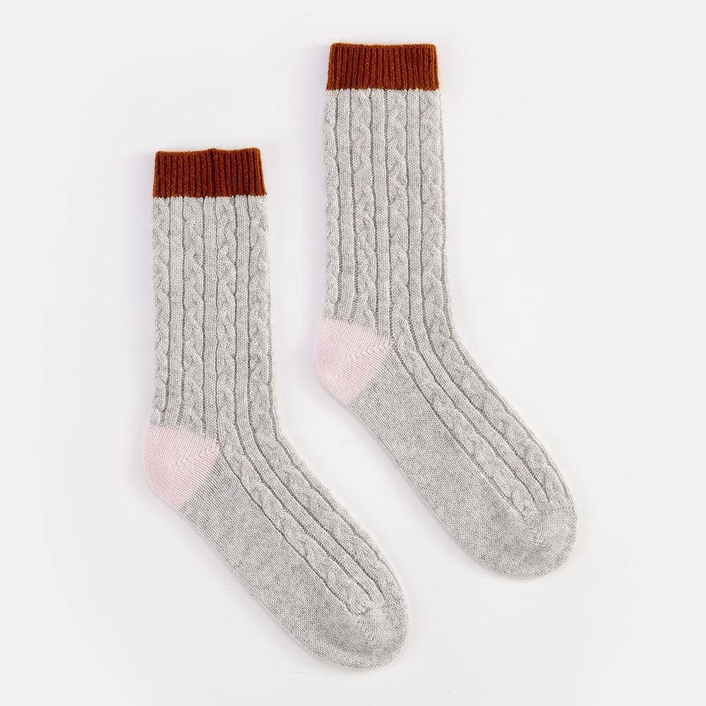 light grey cable knit pure cashmere bed socks