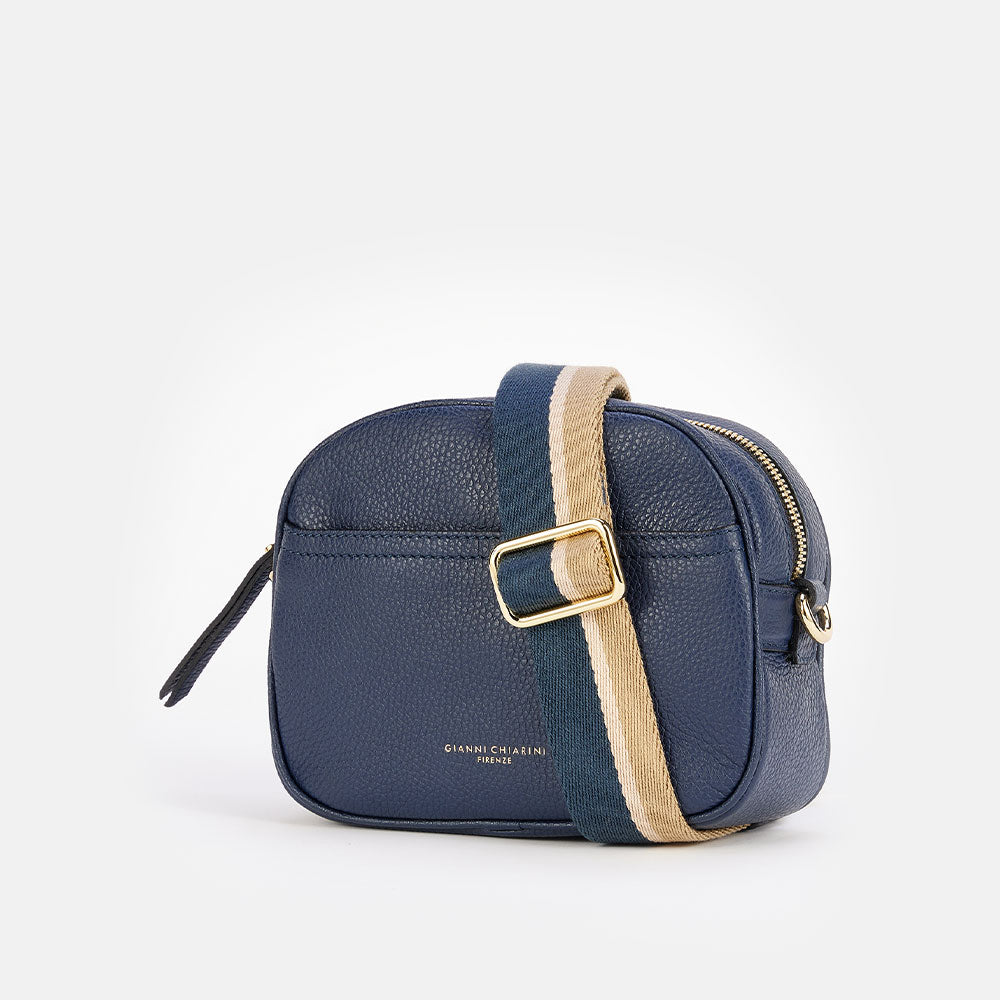 navy blue leather Nina camera bag, made in Italy by Gianni Chiarini
