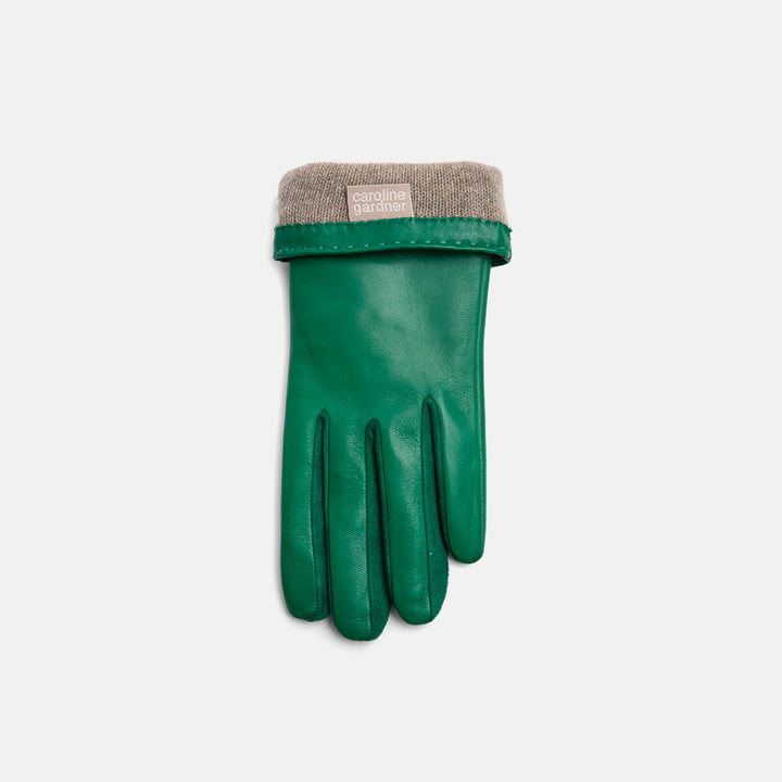 green cashmere lined leather gloves