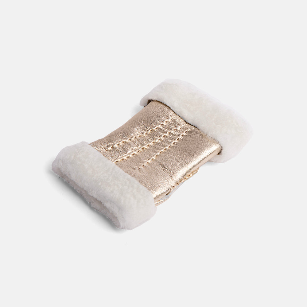 metallic gold 100% sheepskin shearling wrist warmers