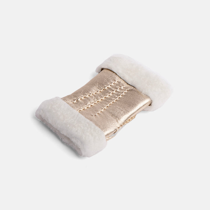 metallic gold 100% sheepskin shearling wrist warmers