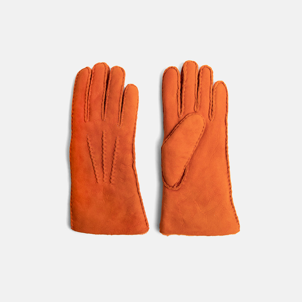 orange 100% sheepskin shearling gloves