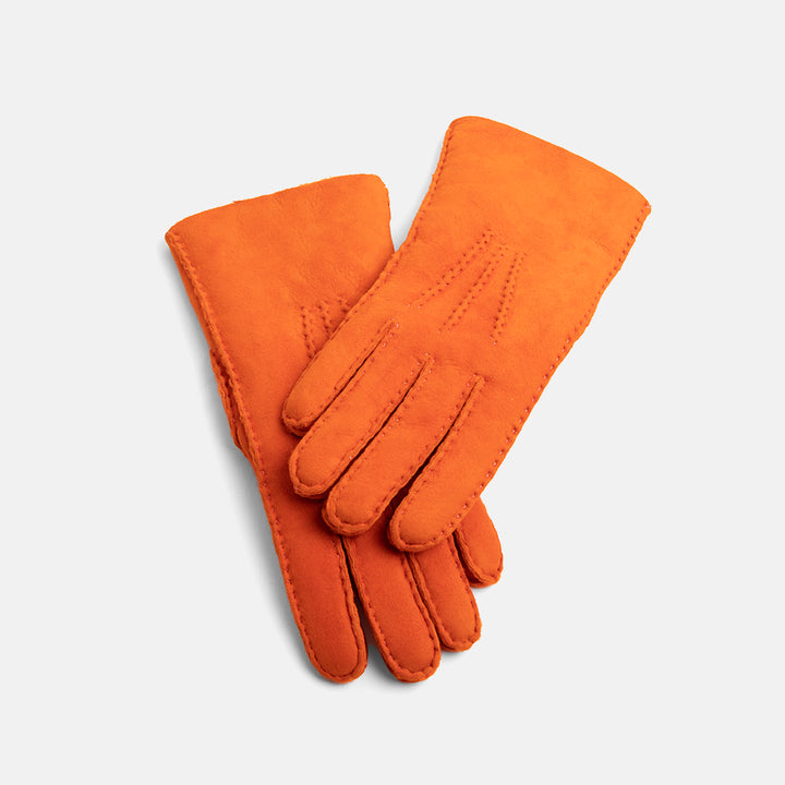 orange 100% sheepskin shearling gloves