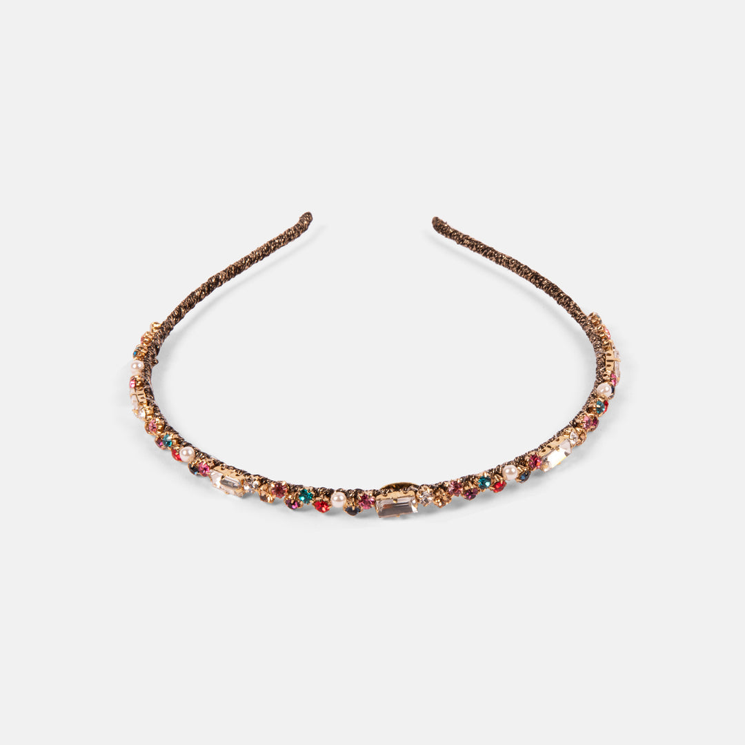 multi coloured crystals thin gold headband