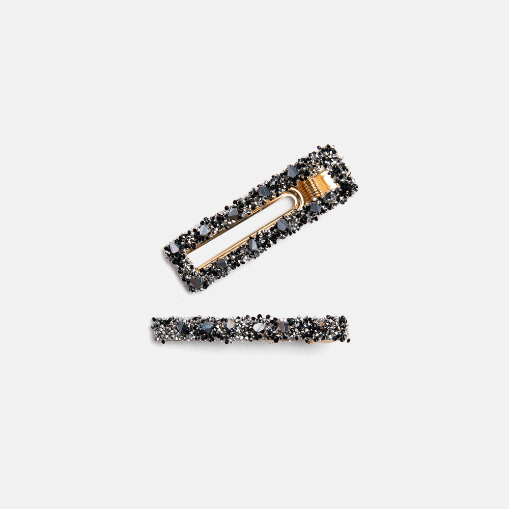 black crystal set of 2 hair clips
