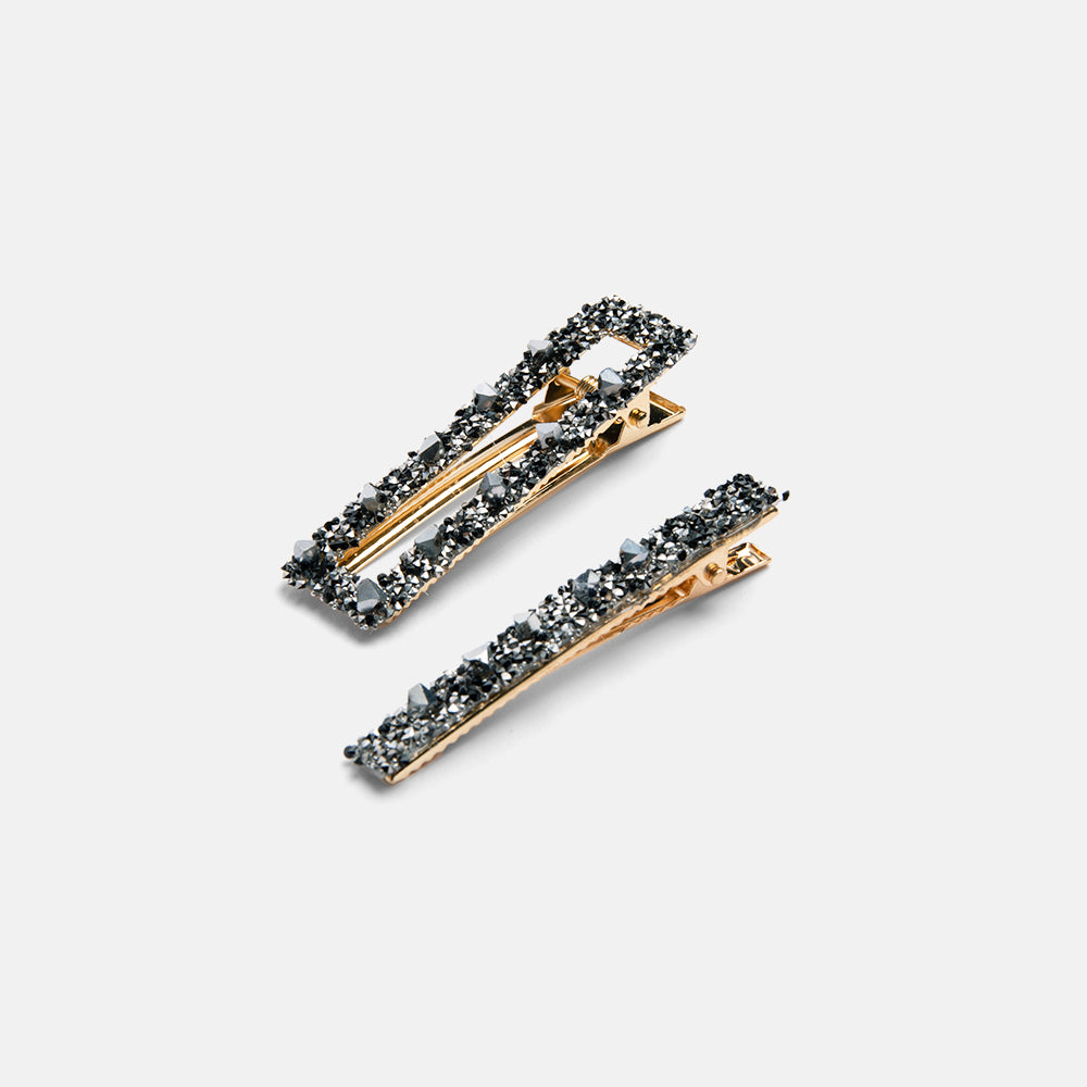 black crystal set of 2 hair slides