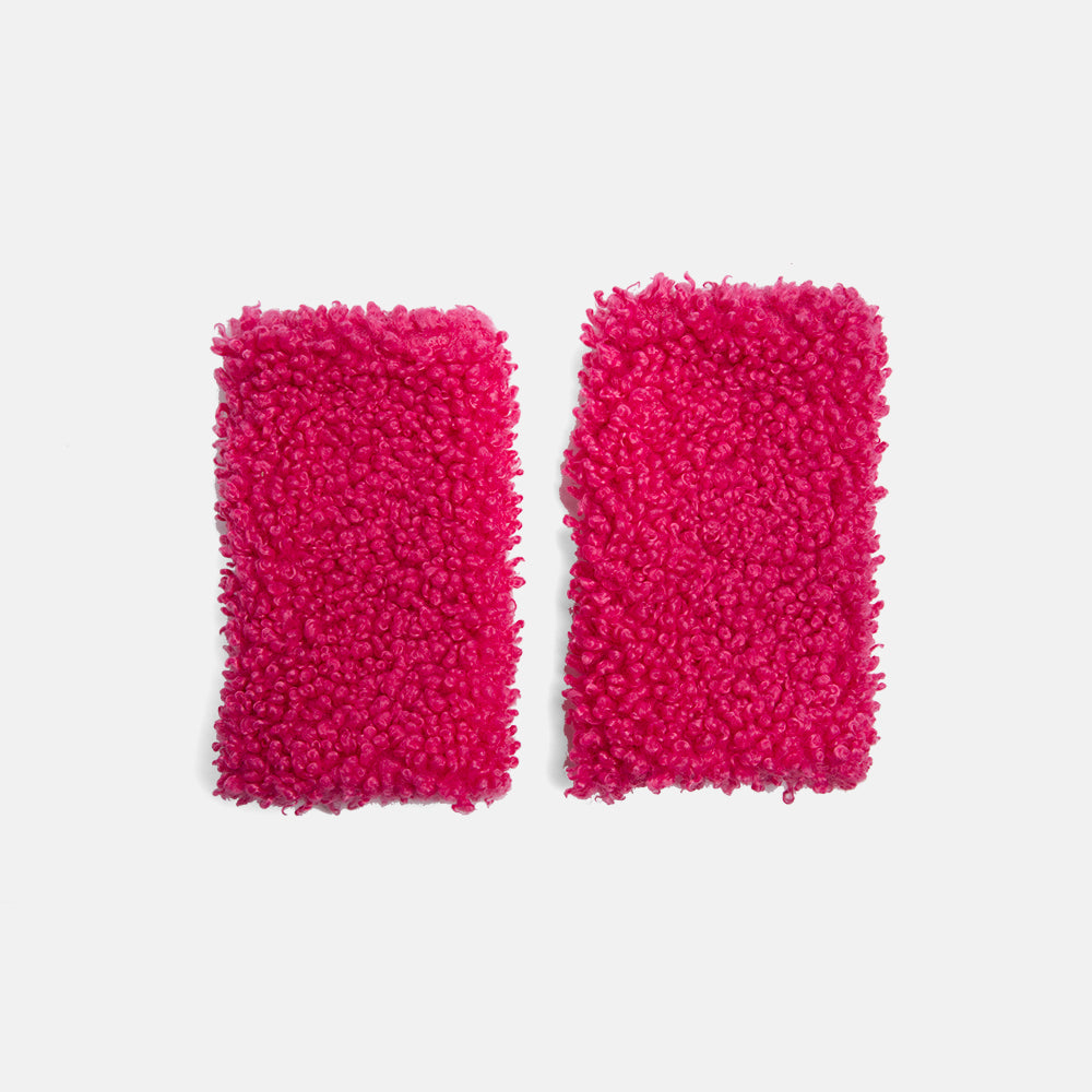 raspberry boucle wrist warmers, hand made in france