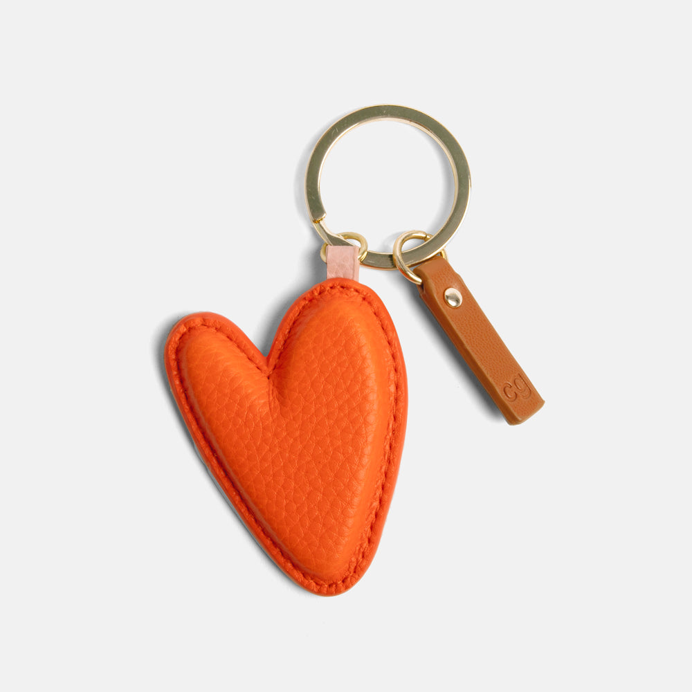padded faux leather orange heart keyring
