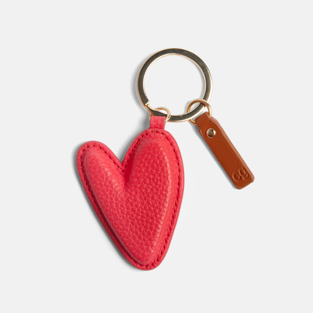 coral red padded heart keyring