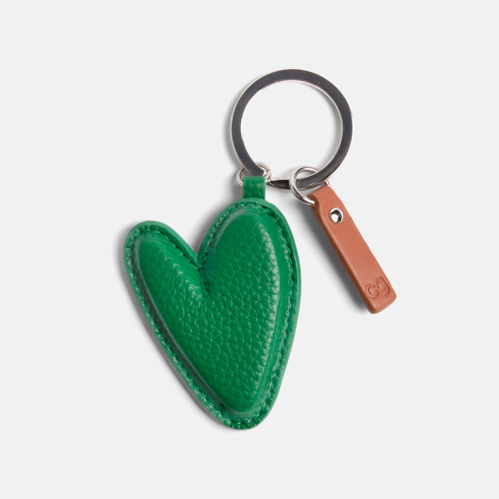 green leather look padded heart keyring