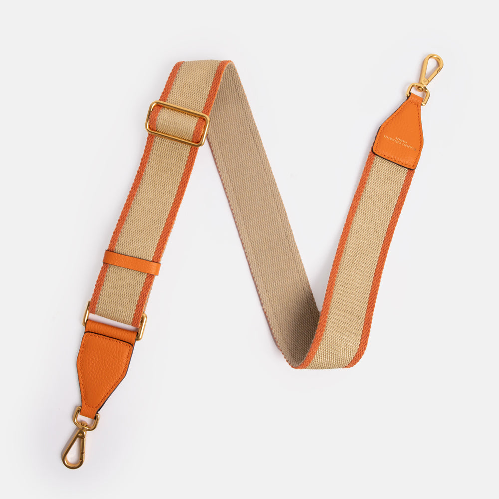 orange leather woven straw handbag strap