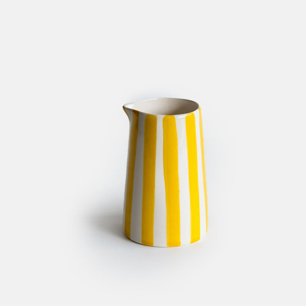 Turmeric yellow candy striped small milk jug, hand made in Portugal by Musango