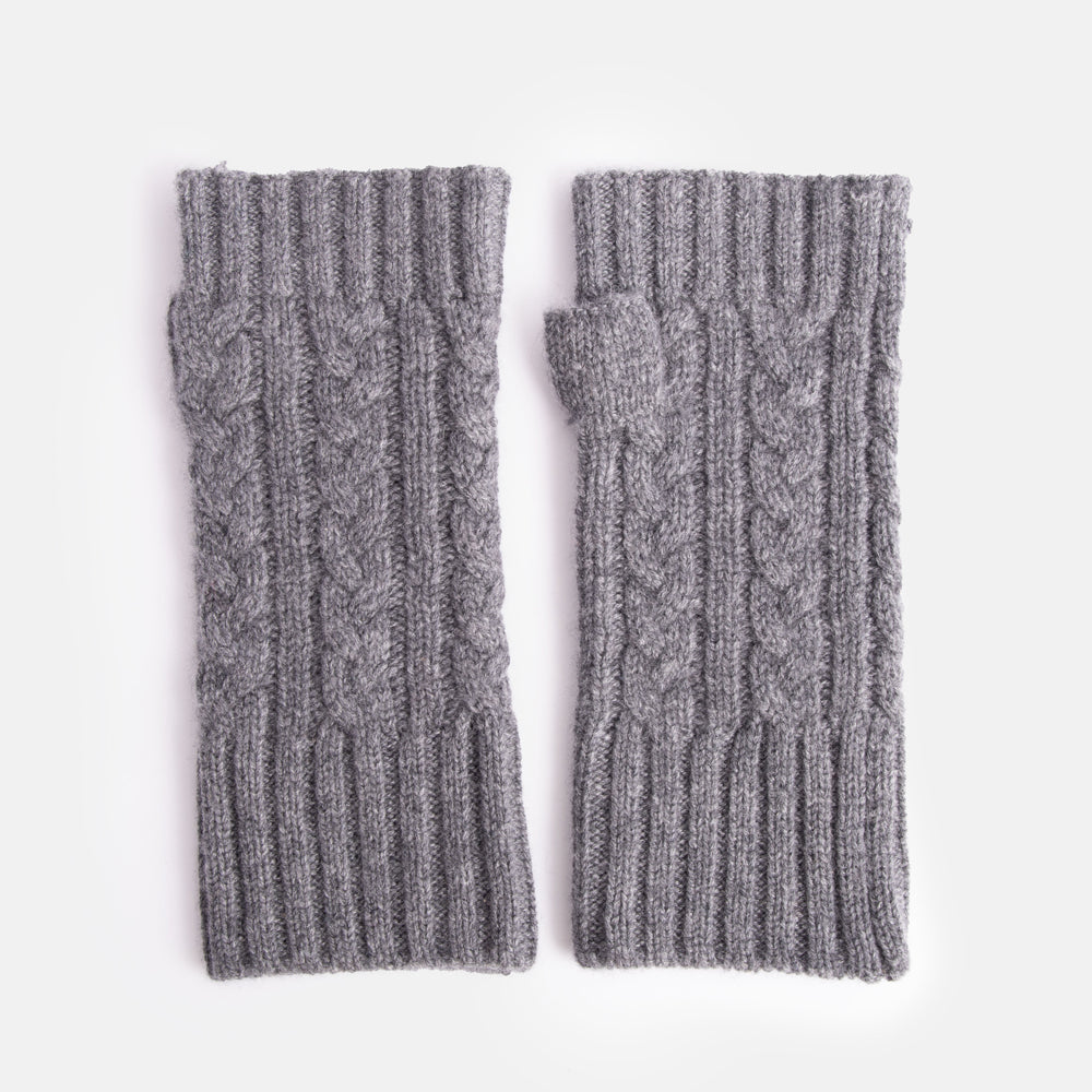 grey cable knit pure cashmere wrist warmer fingerless gloves