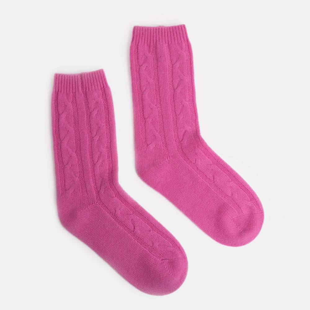 bright pink pure cashmere cable knit bed socks