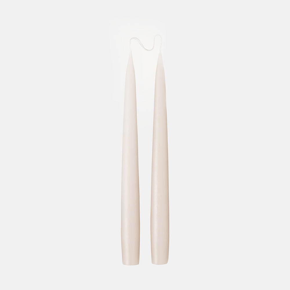 set of 2 25cm nude colour tapered dinner candles, made by Candle Flair