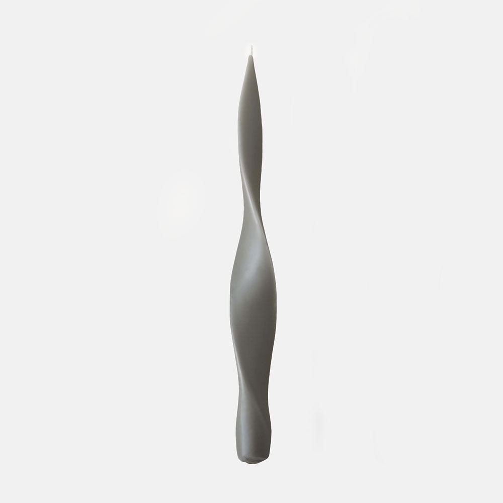 30cm grey ribbon twist dinner candle, made by Candle Flair
