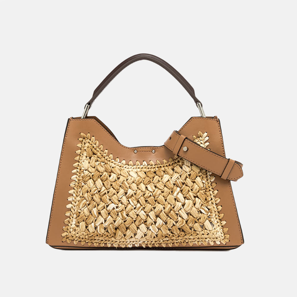 woven straw and tan leather aurora bag, made in Italy by Gianni Chiarini