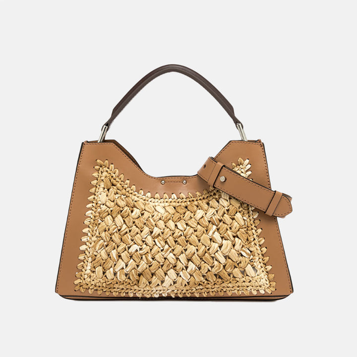 woven straw and tan leather aurora bag, made in Italy by Gianni Chiarini