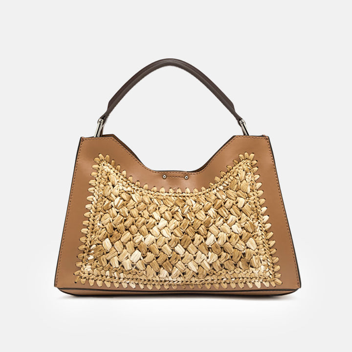 woven straw and tan leather aurora bag, made in Italy by Gianni Chiarini