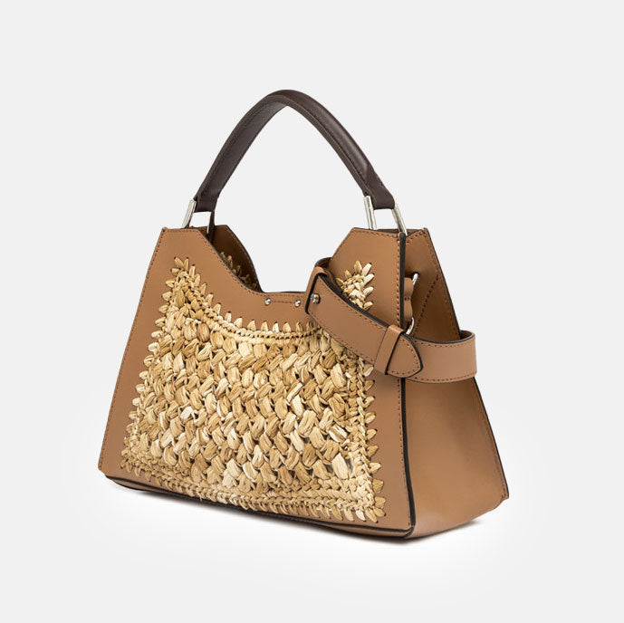 woven straw and tan leather aurora bag, made in Italy by Gianni Chiarini