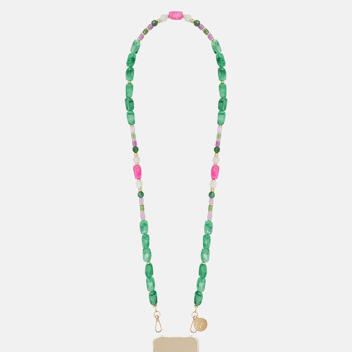 Divya Green/Pink Beaded Phone Strap