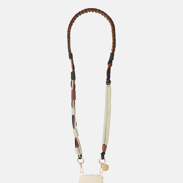 Roxanne green, brown & cream Woven cord Phone Strap