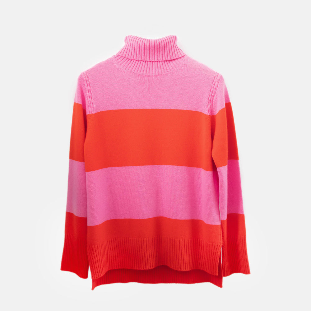 Pink and red striped sweater on a white background