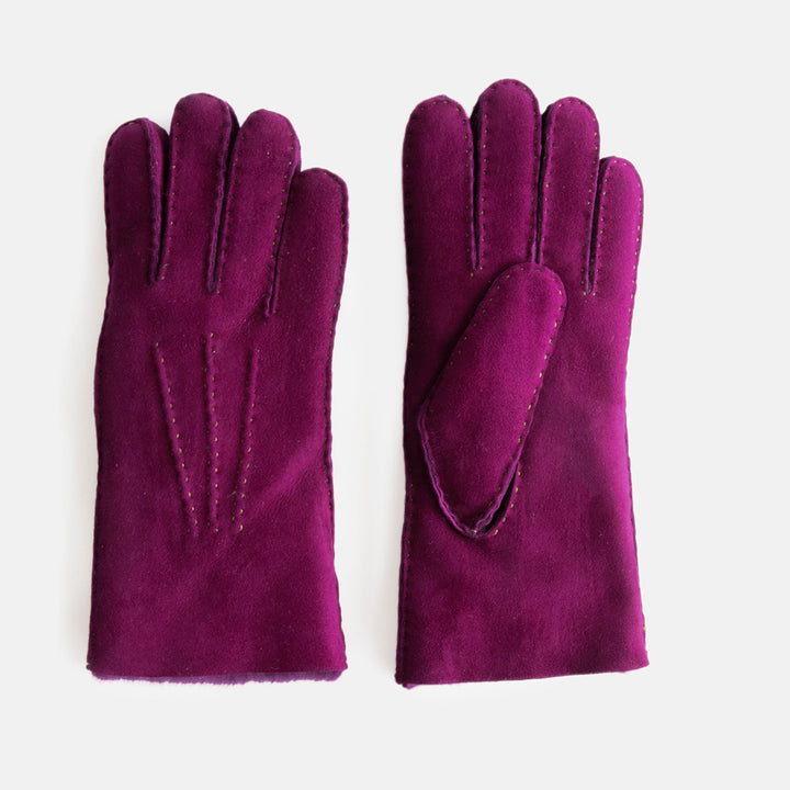 pair of women's sheepskin shearling gloves in purple colour