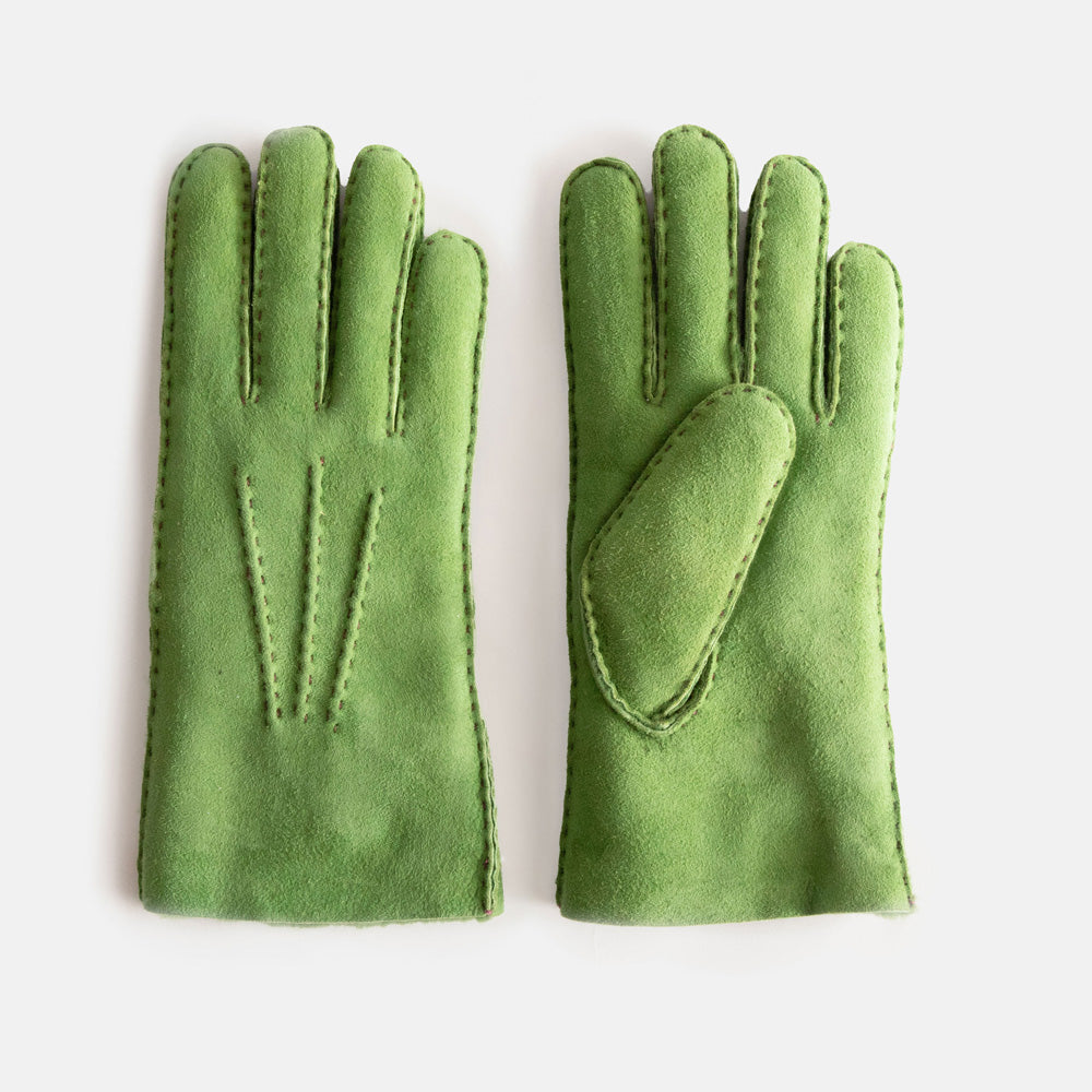 pair of women's sheepskin shearling gloves in spring green