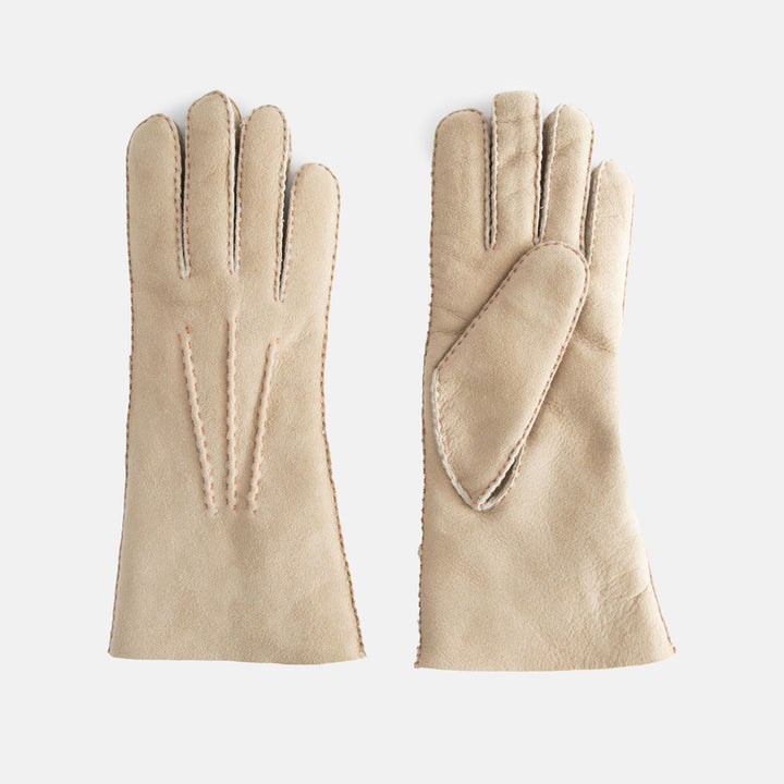pair of women's sheepskin shearling gloves in cork colour