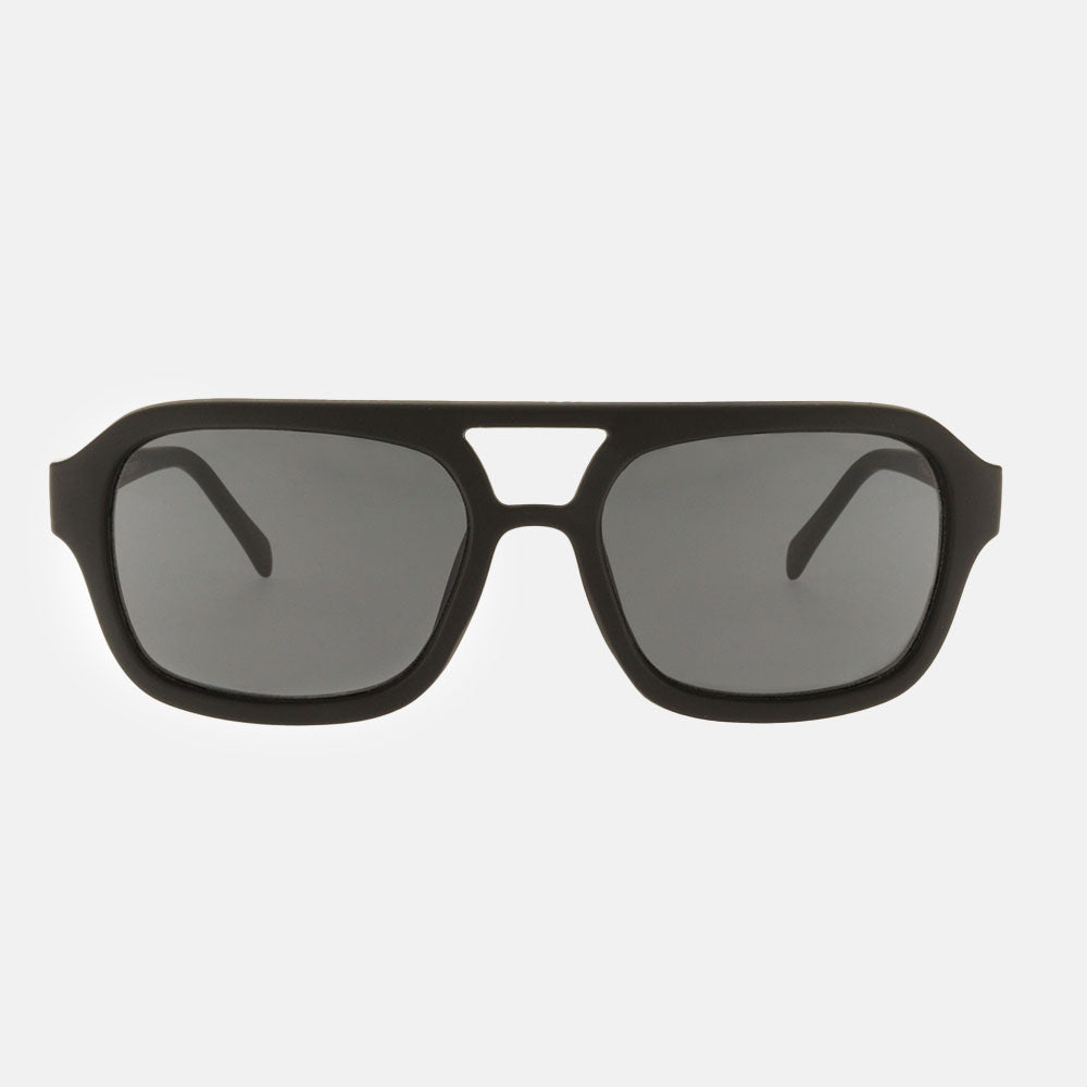 black double bridge modern aviator style sunglasses with grey lenses
