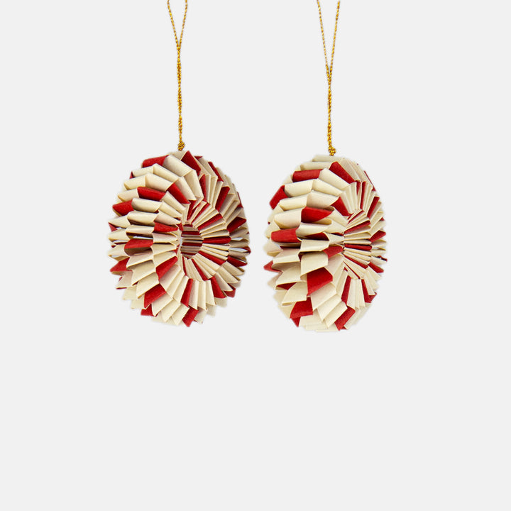 set of 2 red and white paper wheel Christmas decorations