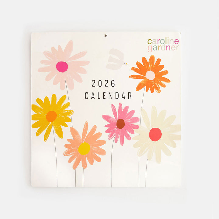 2026 square wall calendar with colourful flower front cover design